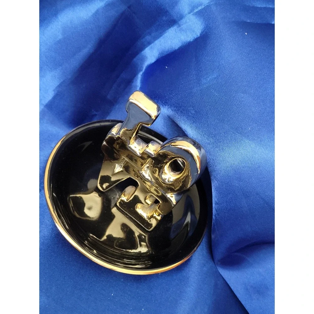 Navy Blue and Gold Jewelry Dish Love Porcelain